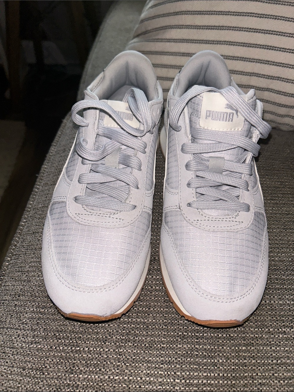 Puma Light Gray & Gum-Trim Low Top Sneakers